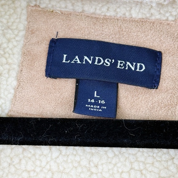 Lands' End Women's L 14-16 Faux Suede Toggle Coat Hooded Sherpa Lined Beige - Picture 5 of 10